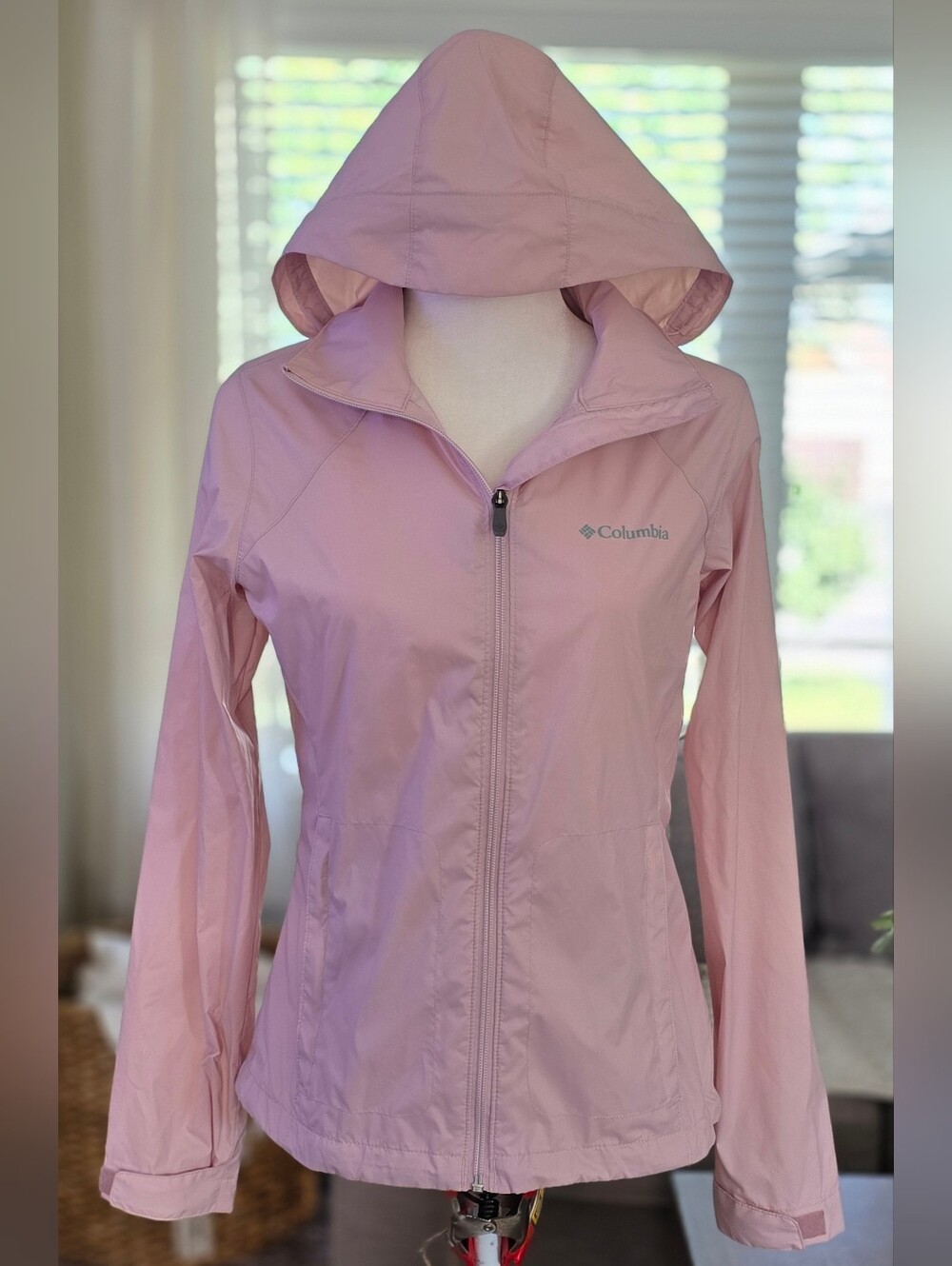 Columbia Light Pink Hooded Rain Jacket